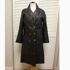 🌼SOLD! Vintage Leather Trench Coat, Brass Buttons